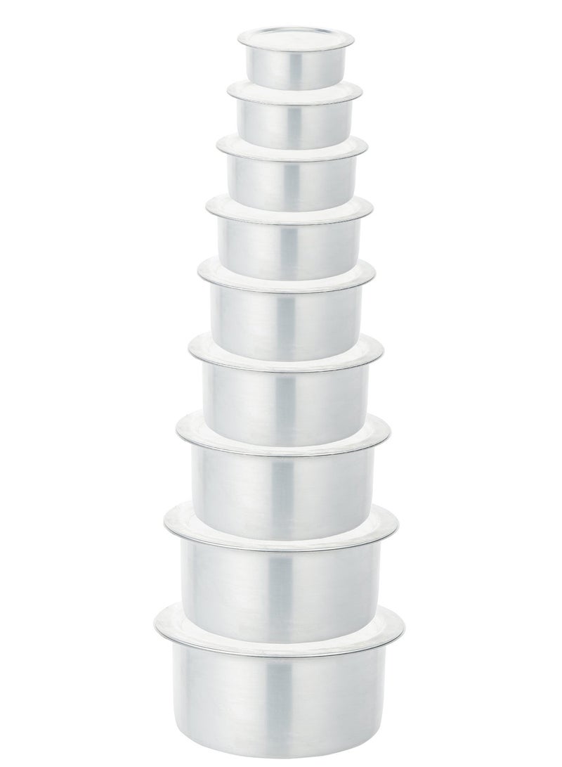 Set of 9 aluminum pots with flat, saucer-shaped lids, made in India, sizes 14/16/18/20/22/24/26/28/30 cm - Image 3